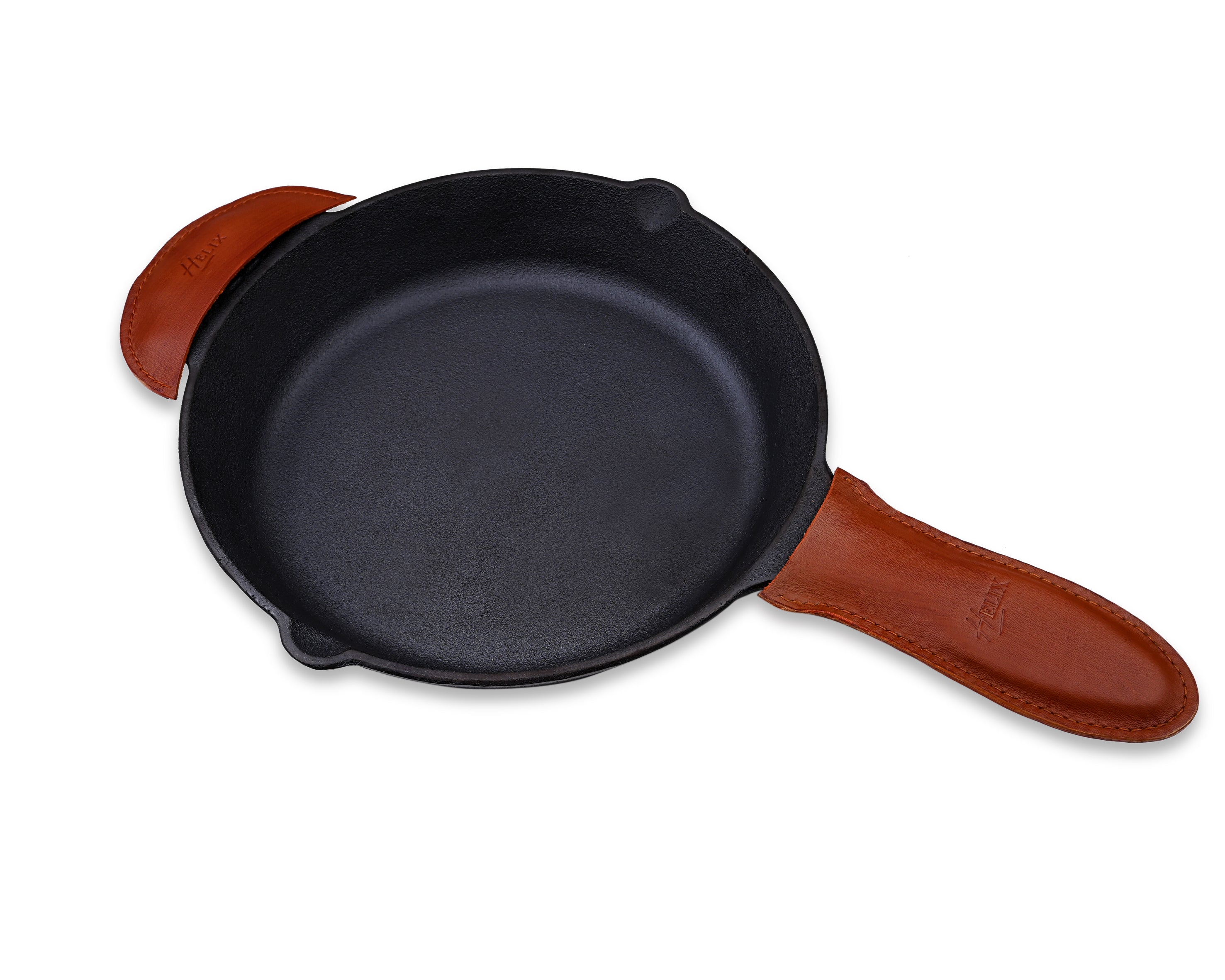 TRIO SET: 3 Big Skillets and 2 Leather Handles Covers