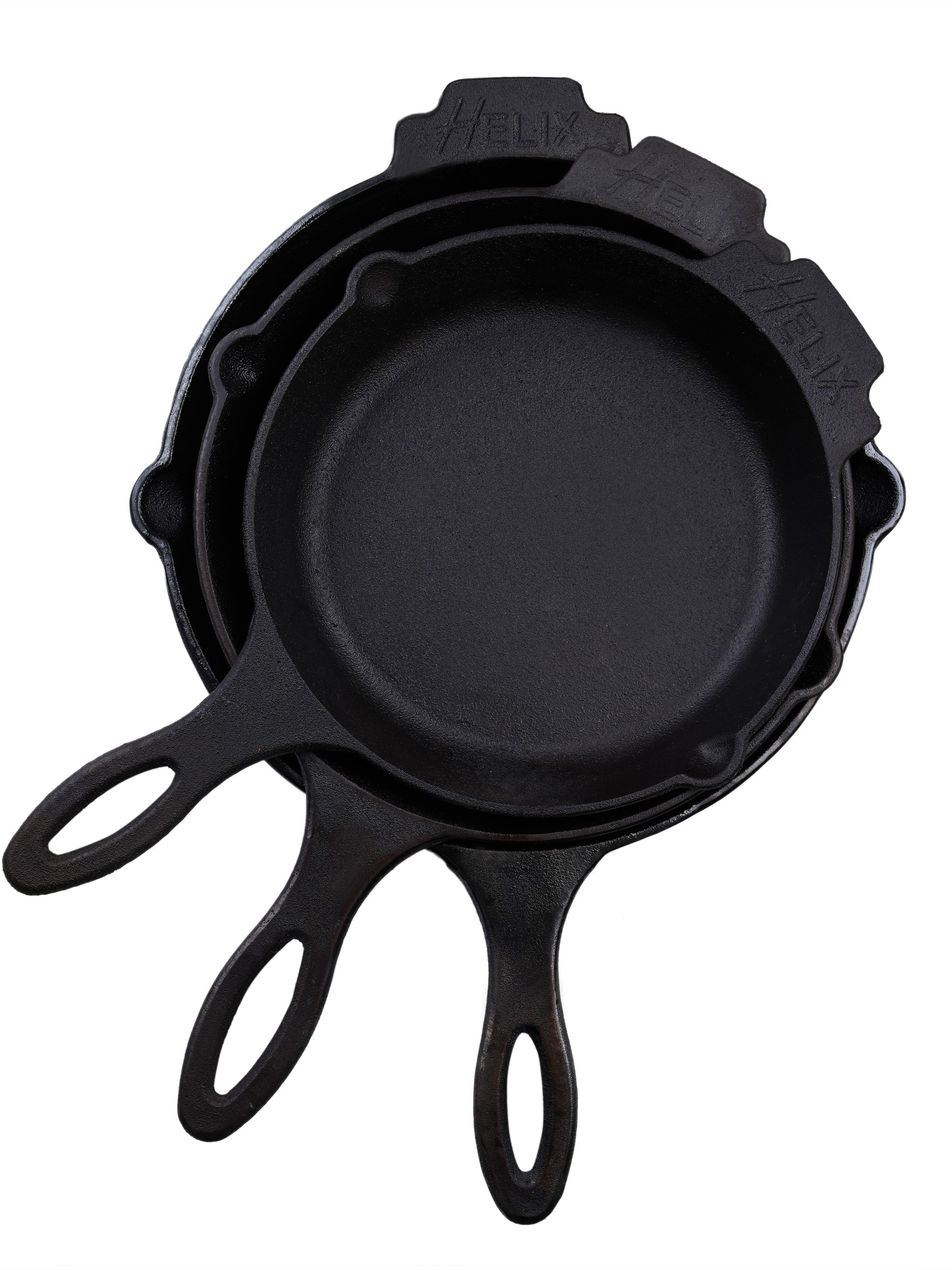 TRIO SET: 3 Big Skillets and 2 Leather Handles Covers