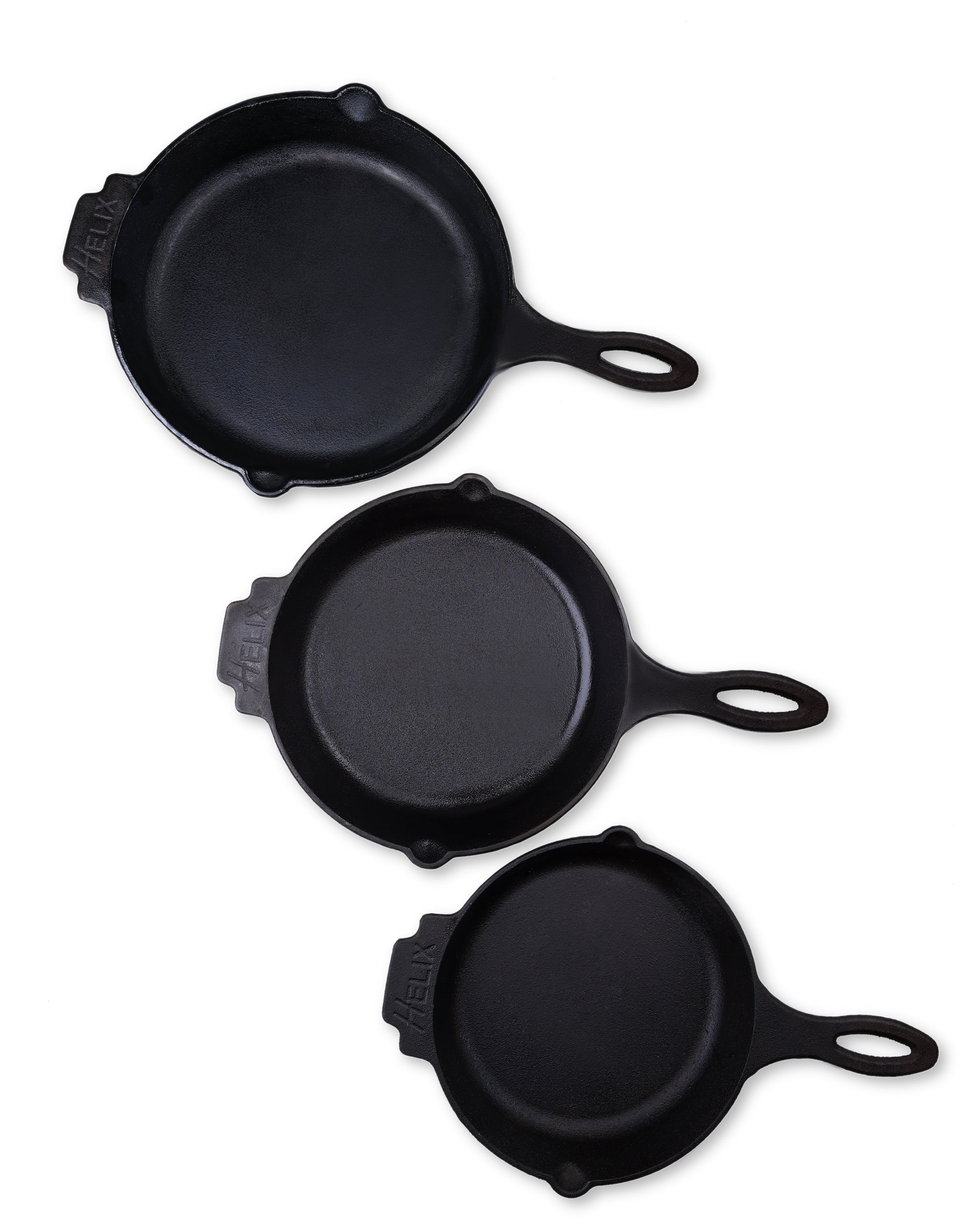 TRIO SET: 3 Big Skillets and 2 Leather Handles Covers